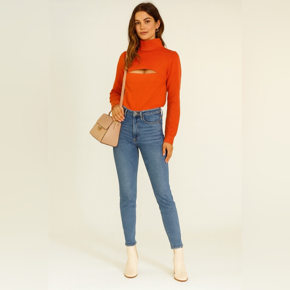 Topshop Spliced Front Knitted Sweatshirt in Rust